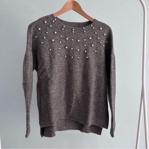 Loft Grey Sweater Pearls